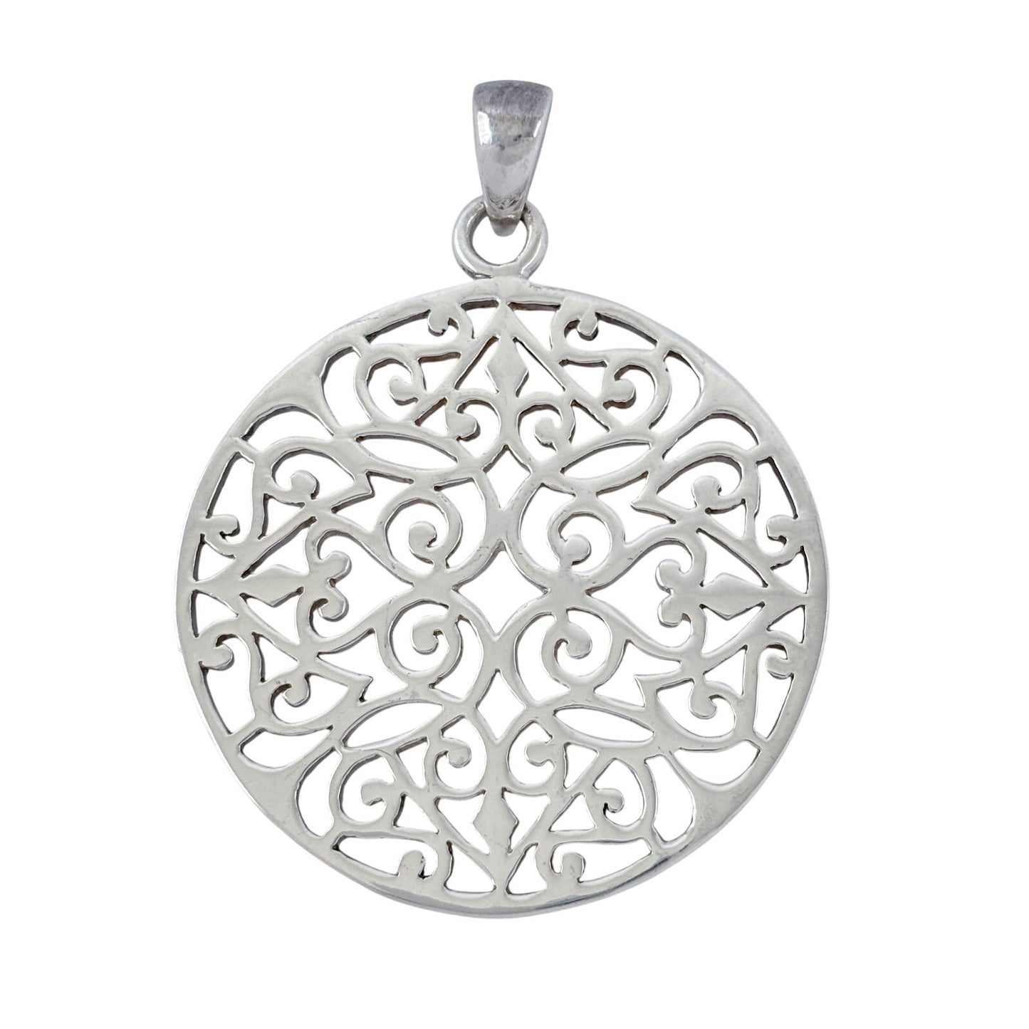 Vintage Sterling Silver 925 Filigree Cutout Disk Pendant