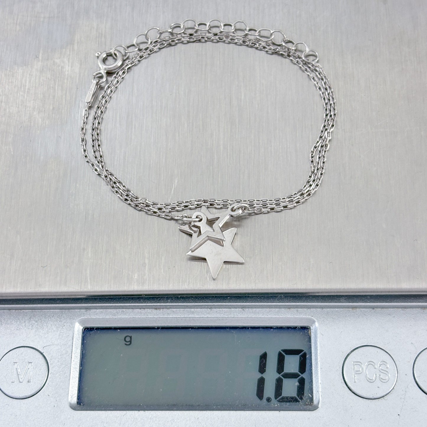 Vintage Sterling Silver 925 Double Star Pendant Necklace 14"-15.5"