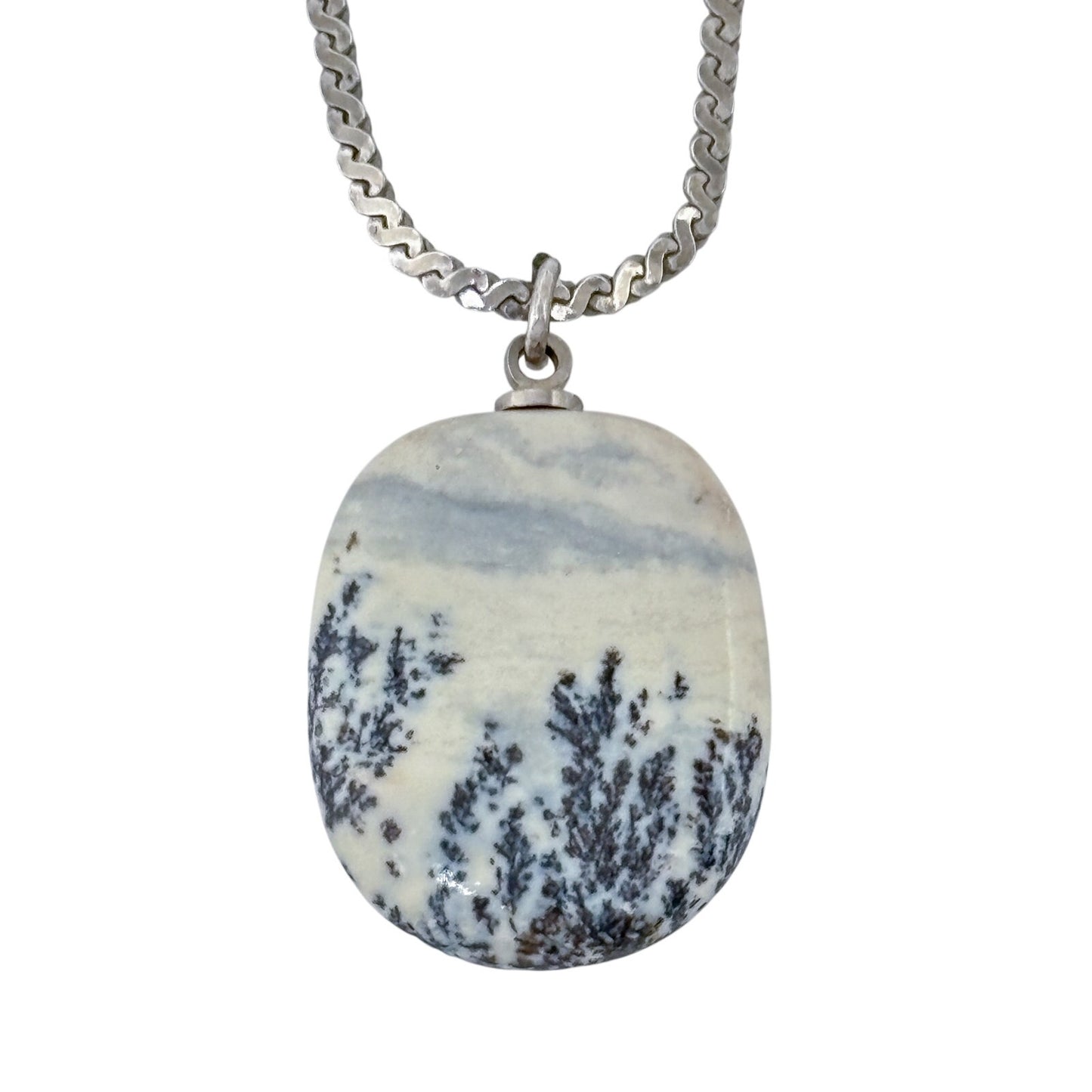 Vintage Sterling Silver 925 Dendritic Agate Pendant 16"