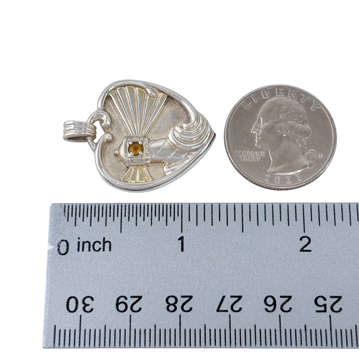 Vintage Gorham Sterling Silver 925 Citrine Lighthouse Heart Pendant