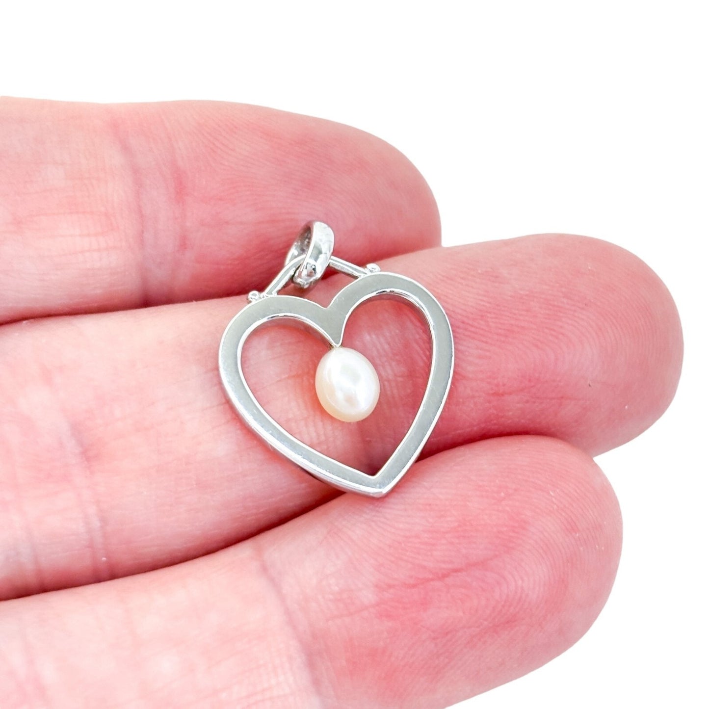 Vintage Sterling Silver 925 Pearl Open Heart Pendant