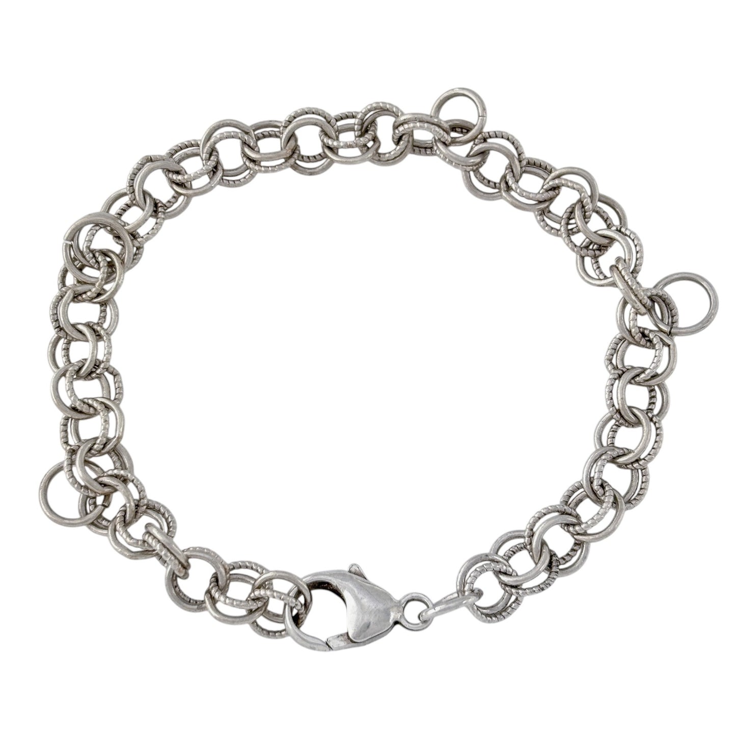 Vintage Sterling Silver 925 Round Link Charm Bracelet 7.5"