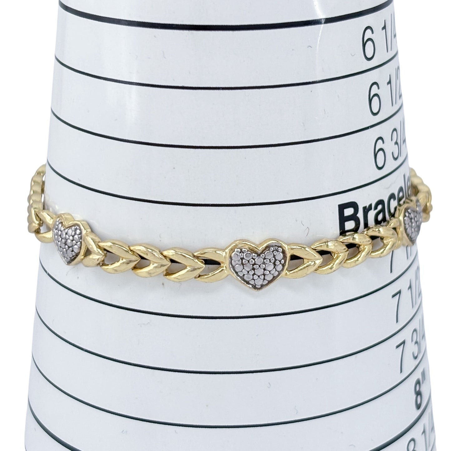 Vintage Gold-Tone Sterling Silver 925 Diamond Heart Link Bracelet 7.5"