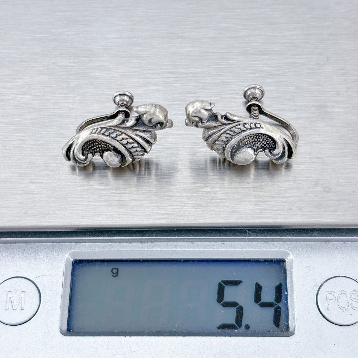 Vintage Sterling Silver 925 Ornate Scroll Screwback Earrings