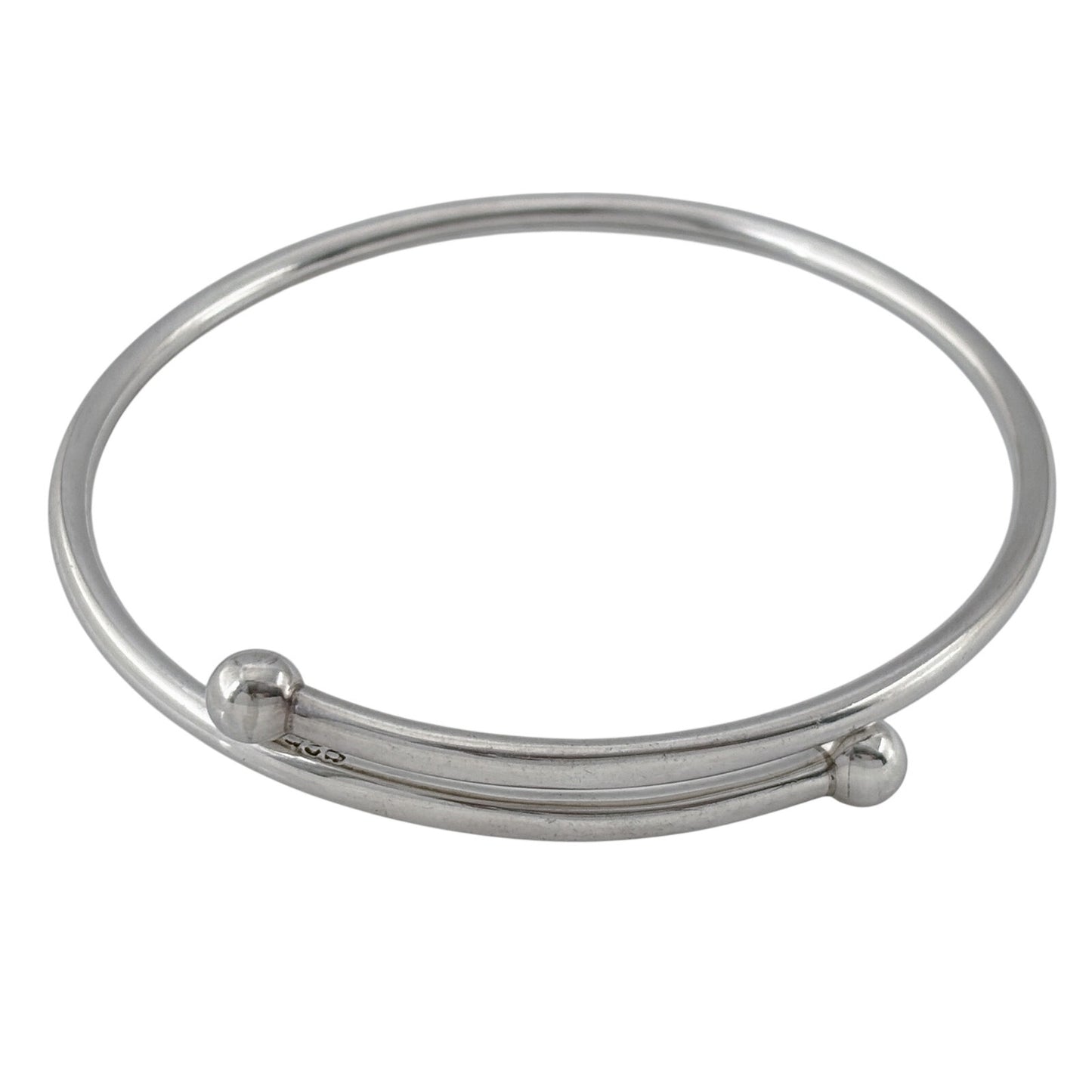 Vintage Sterling Silver 925 Ball Tip Cross Over Bangle Bracelet 7.75"