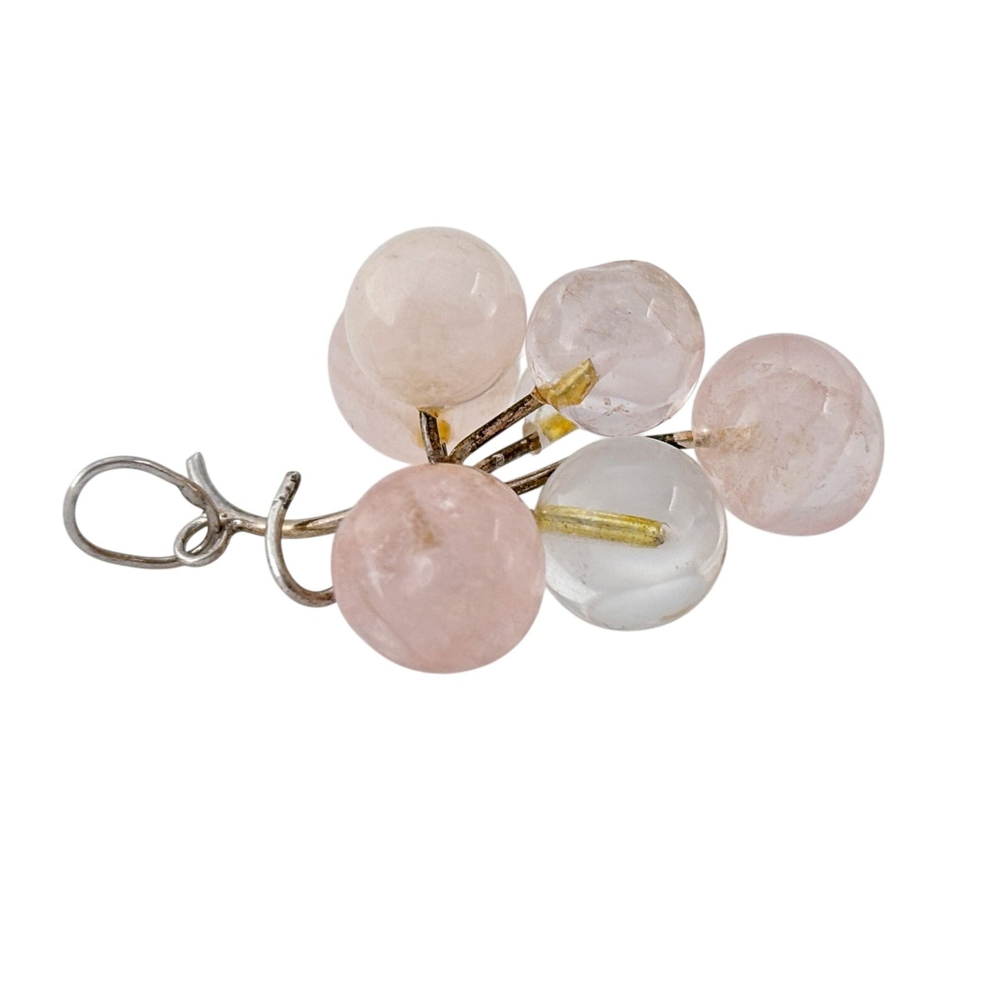 Vintage Sterling Silver 925 Rose Quartz Grape Cluster Pendant