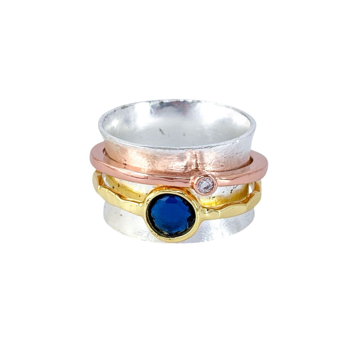 Vintage Sterling Silver 925 Blue Crystal Cubic Zirconia Spinner Ring Size 7