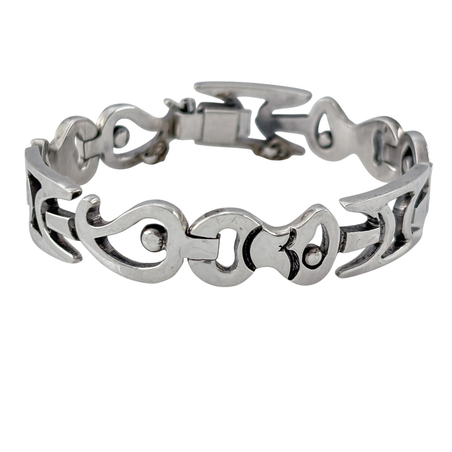 Vintage Mexico Taxco Sterling Silver 925 Abstract Link Bracelet 6.5"