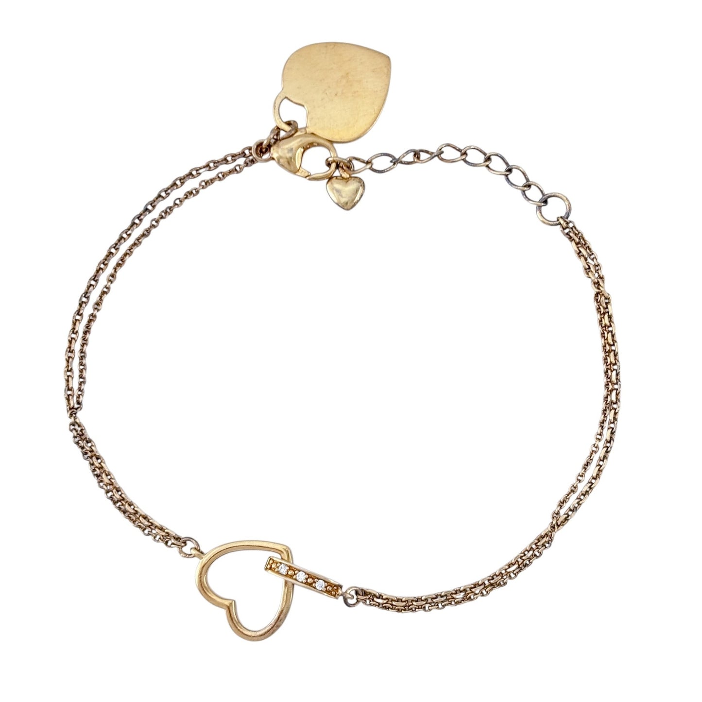 Vintage Sterling Silver 925 Gold Heart Bracelet 7"-8.25"