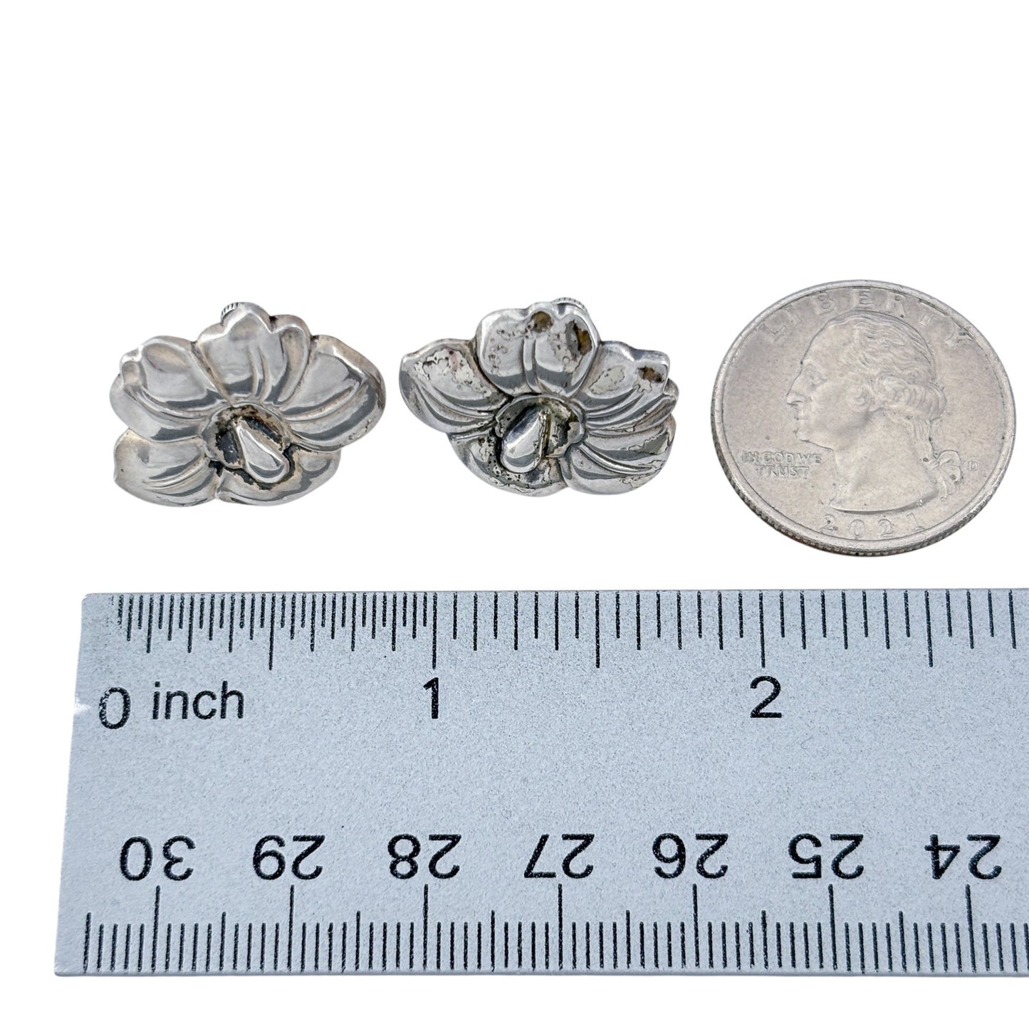 Vintage Sterling Silver 925 Flower Screwback Earrings