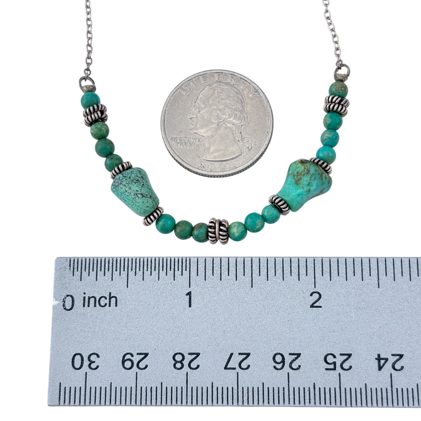 Vintage Sterling Silver 925 Turquoise Beaded Necklace 16"
