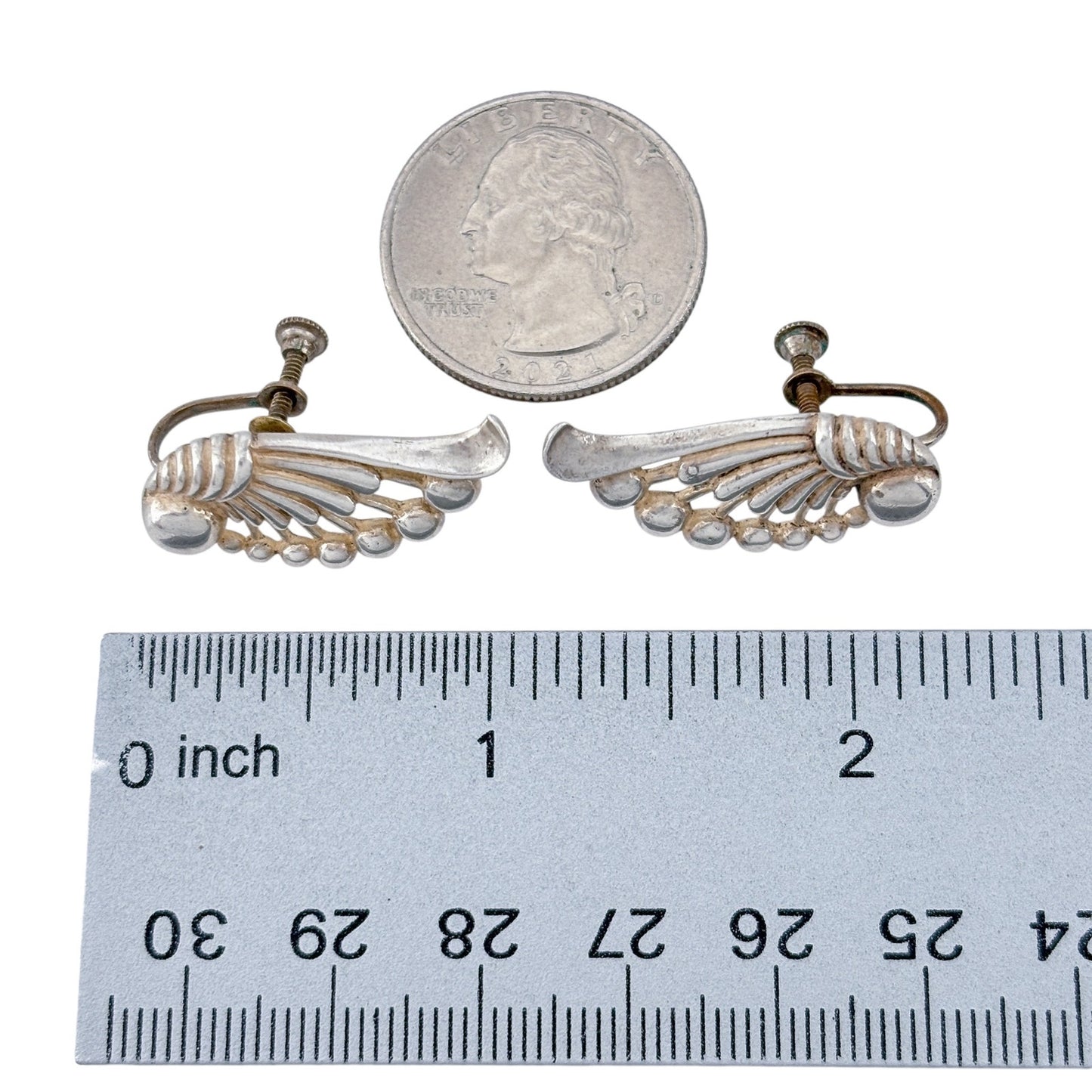 Vintage Sterling Silver 925 Wing Screwback Earrings