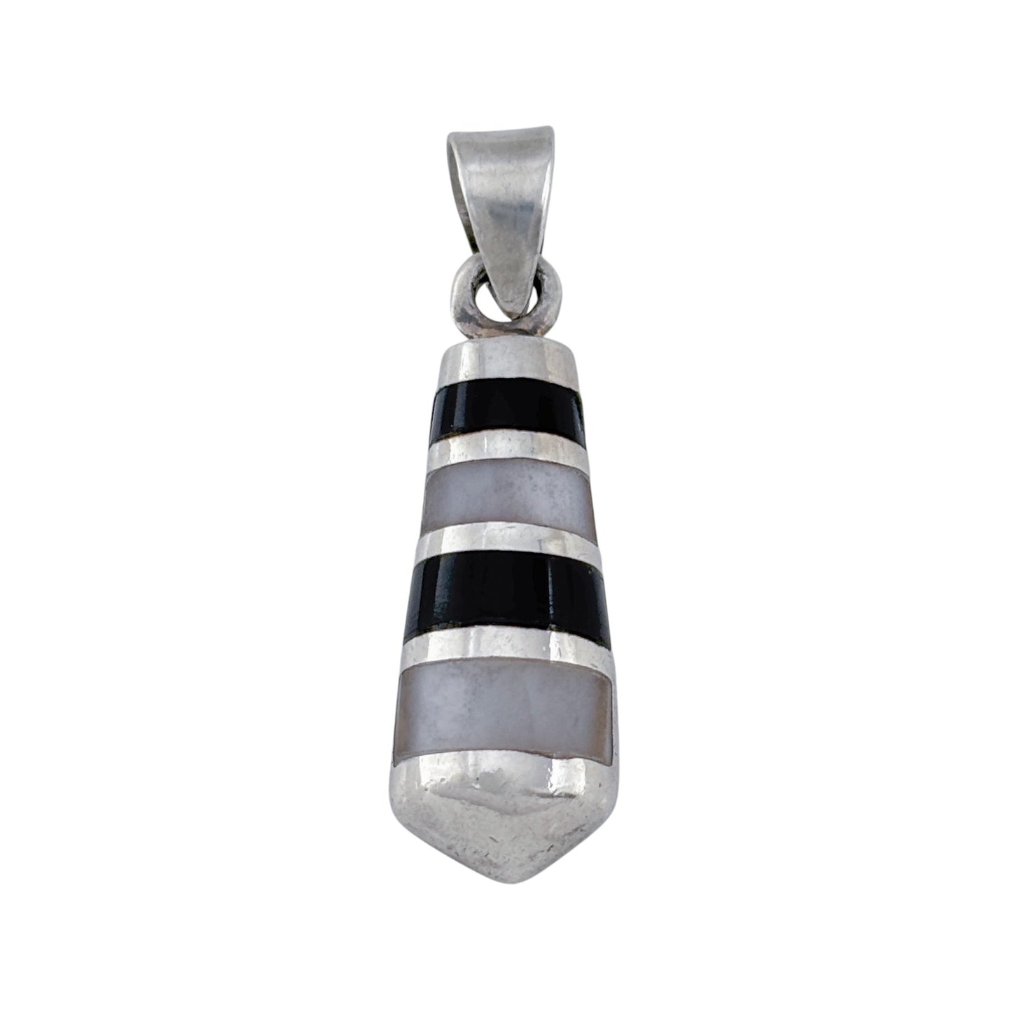 Vintage Sterling Silver 925 Mother Of Pearl Onyx Pendant