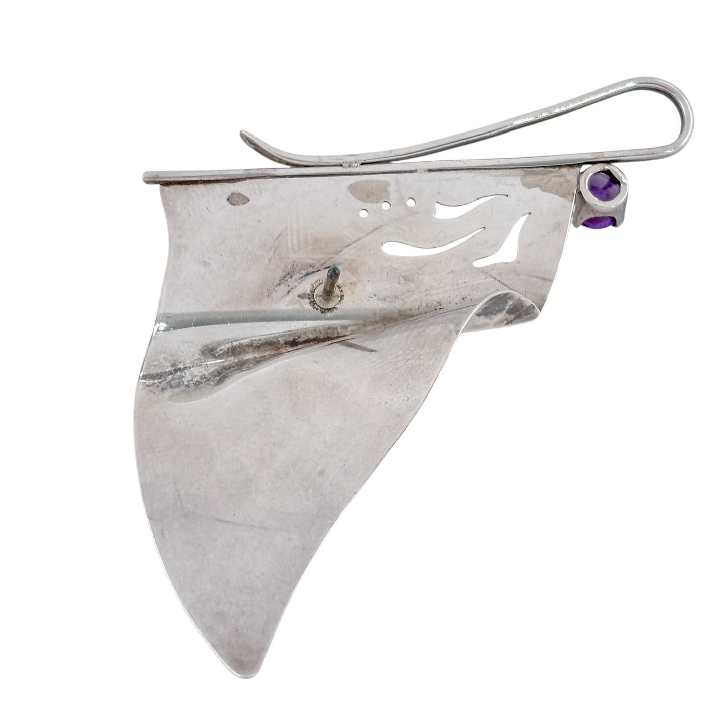 Vintage Sterling Silver 925 Amethyst Abstract Butterfly Brooch