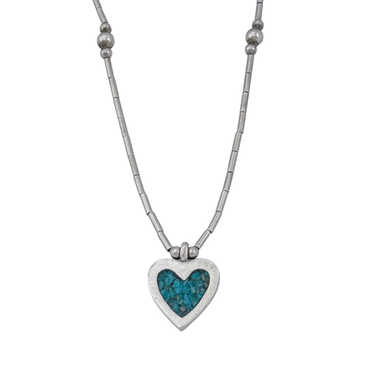 Vintage Sterling Silver 925 Turquoise Heart Necklace 16.5"