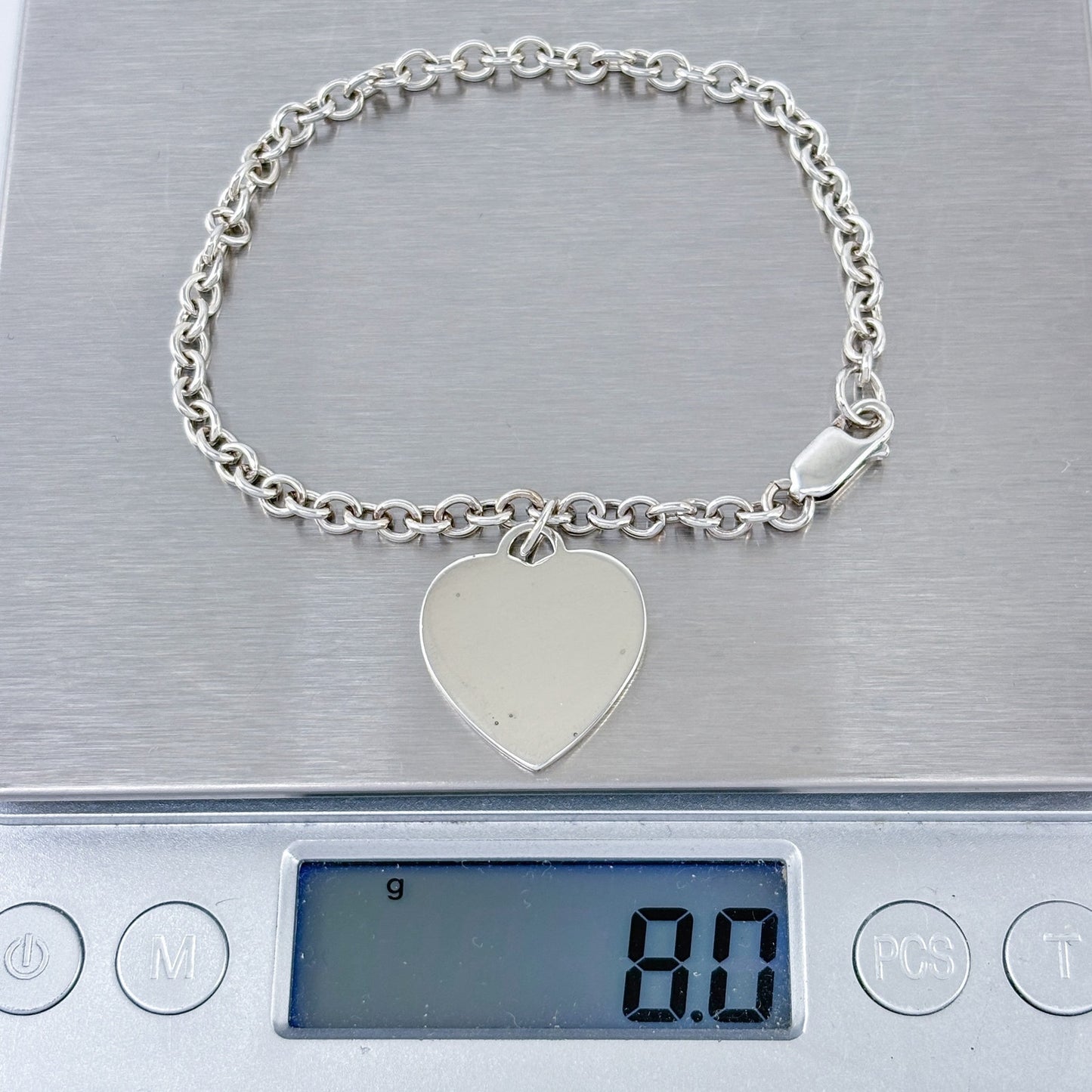 Estate Ross Simons Sterling Silver 925 Heart Charm Round Link Chain Bracelet 7"