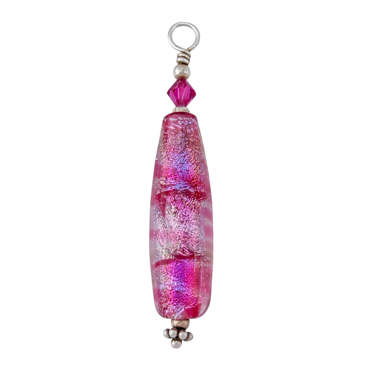 Vintage Sterling Silver 925 Pink Dichroic Glass Pendant
