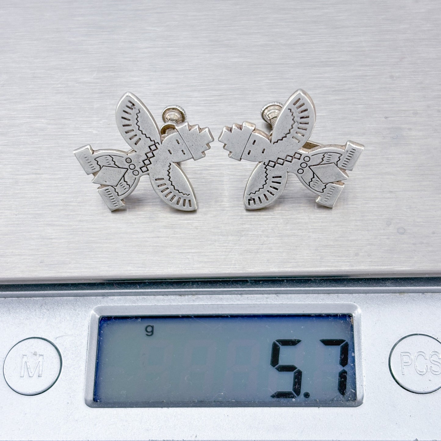 Vintage Sterling Silver 925 Zuni Knifewing Screwback Earrings