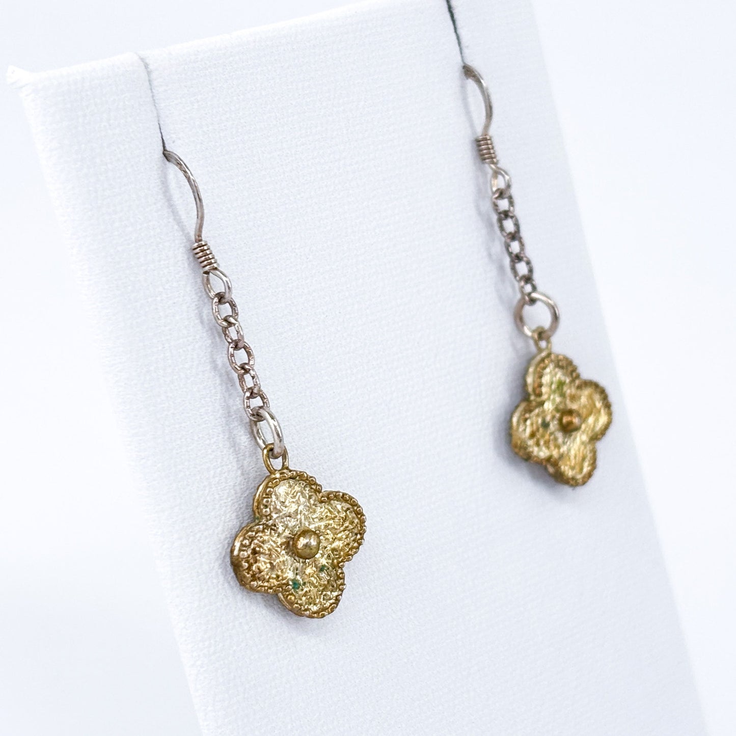 Vintage Sterling Silver 925 Gold Tone Clover Dangle Earrings