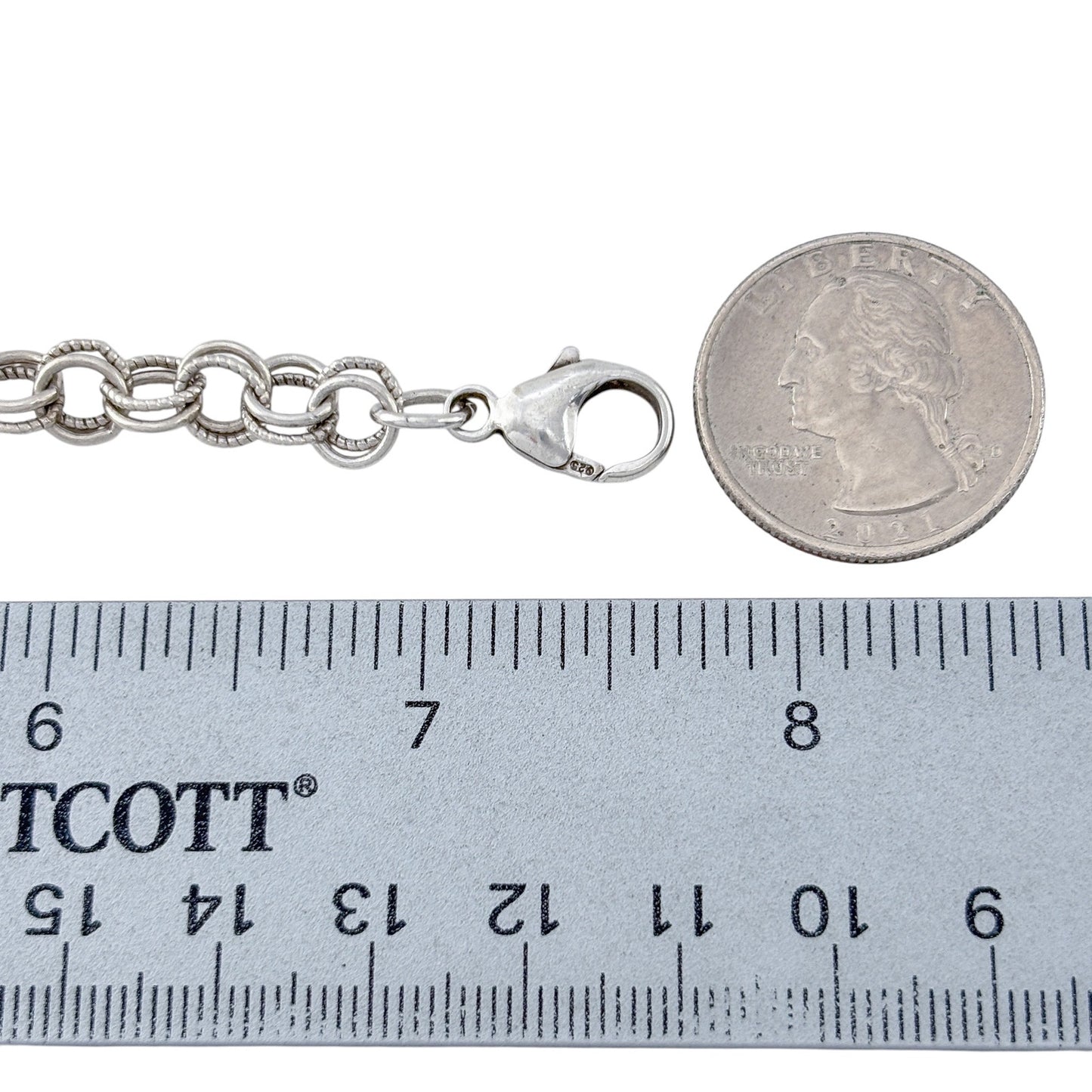 Vintage Sterling Silver 925 Round Link Charm Bracelet 7.5"