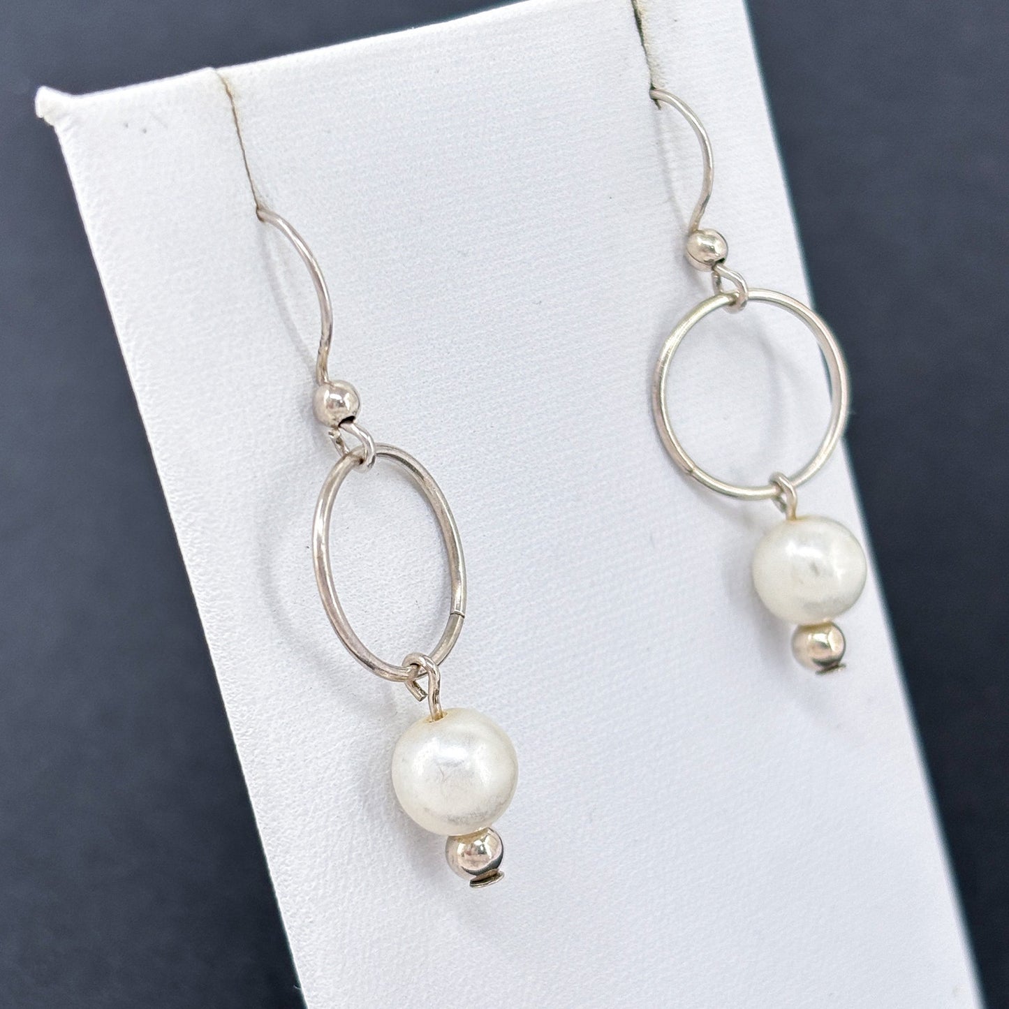 Estate Sterling Silver 925 White Pearl Hoop Earrings