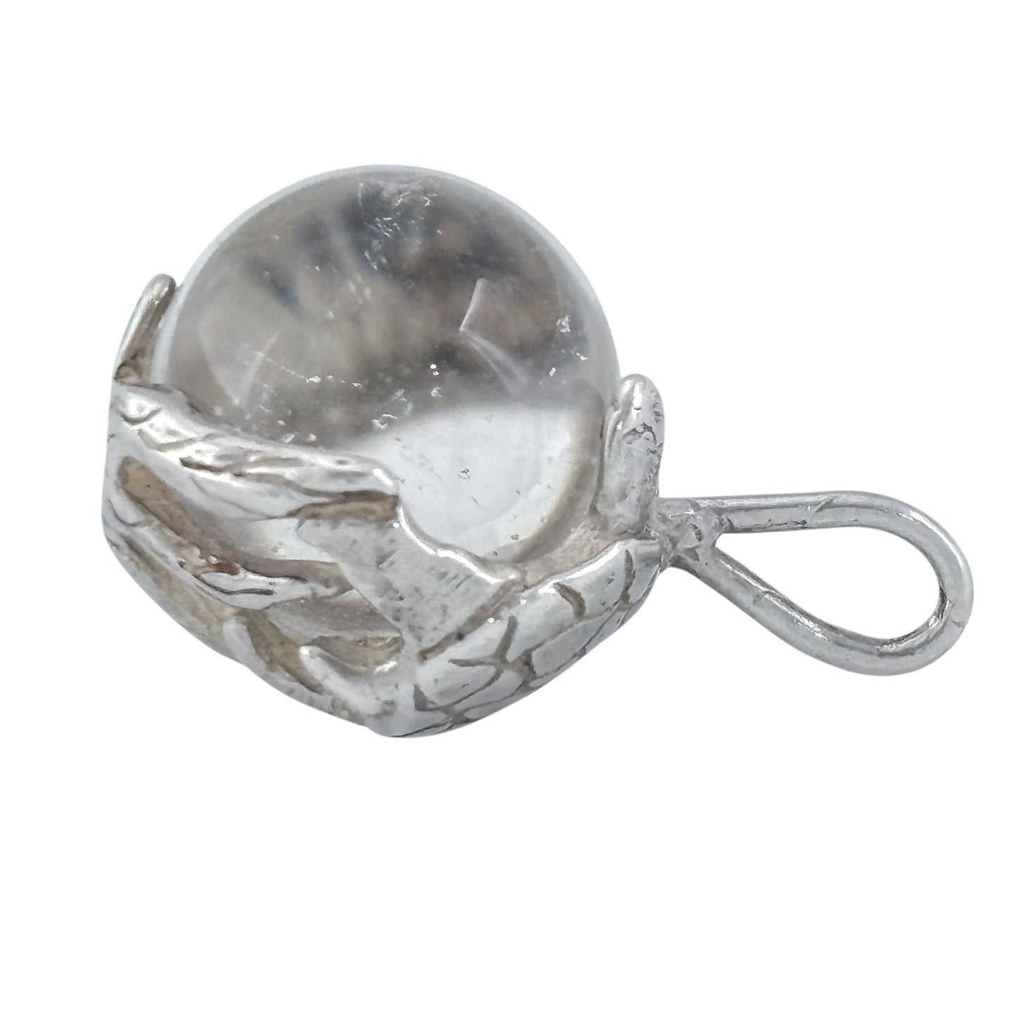 Vintage Sterling Silver 925 Turtle Quartz Marble Pendant