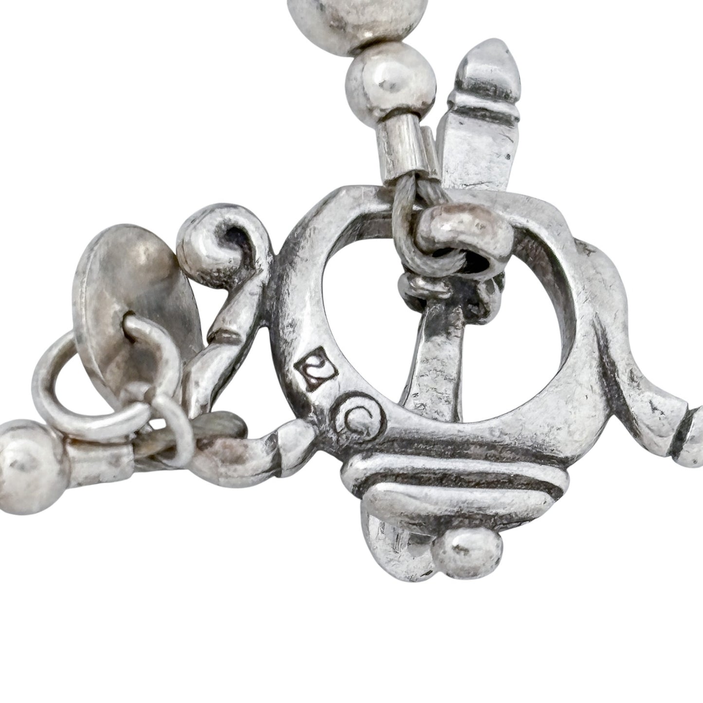Vintage Sterling Silver 925 Multi Glass Bead Teapot Spoon Clasp Bracelet 7.5"