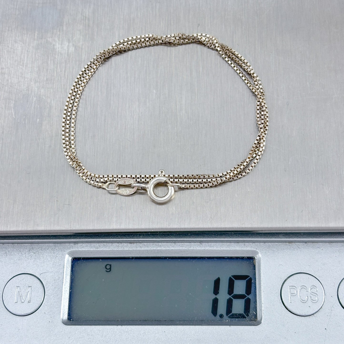 Vintage Italian Sterling Silver 925 Box Chain Necklace 16"