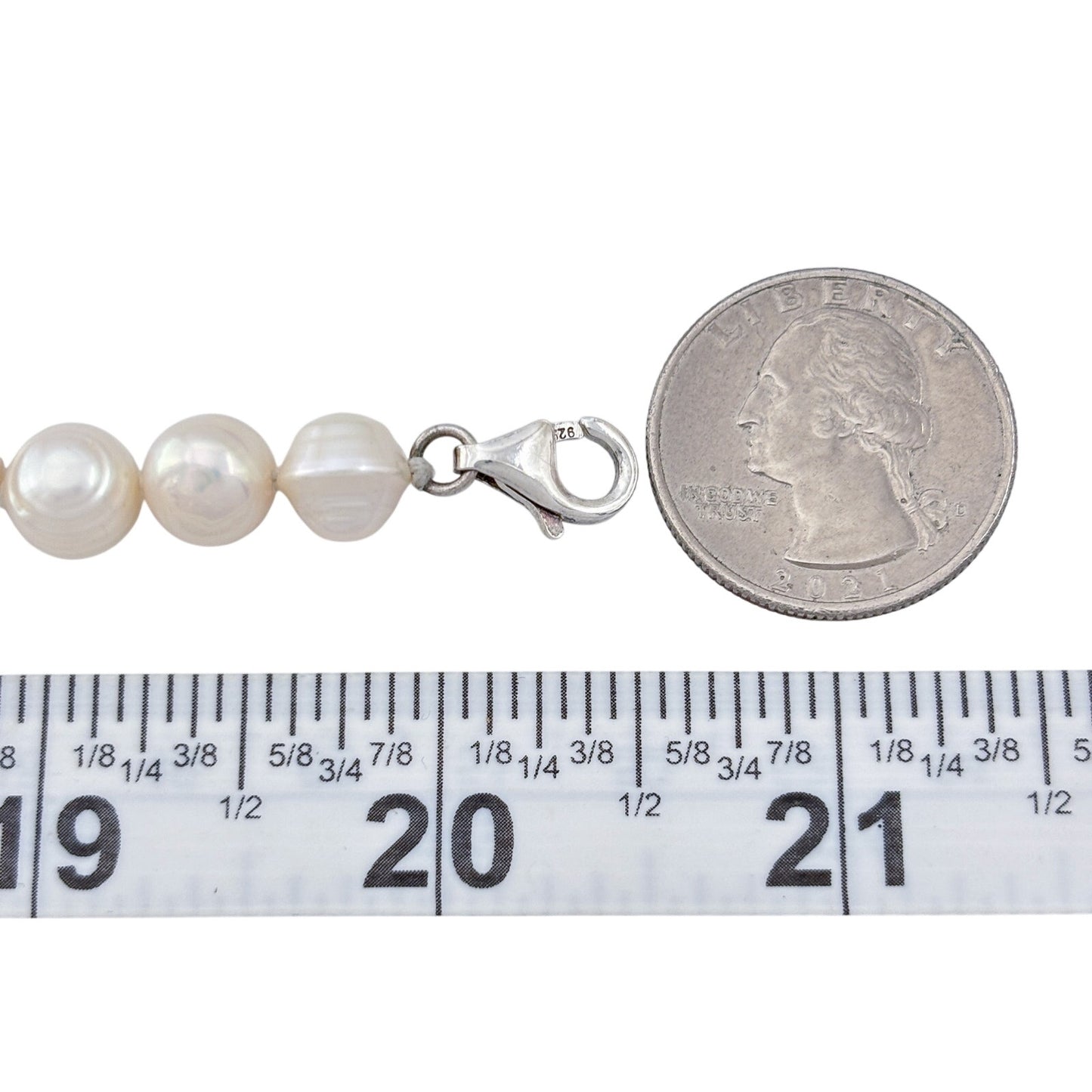Vintage Sterling Silver 925 Pearl Milky Aquamarine Necklace 18"-20.5"