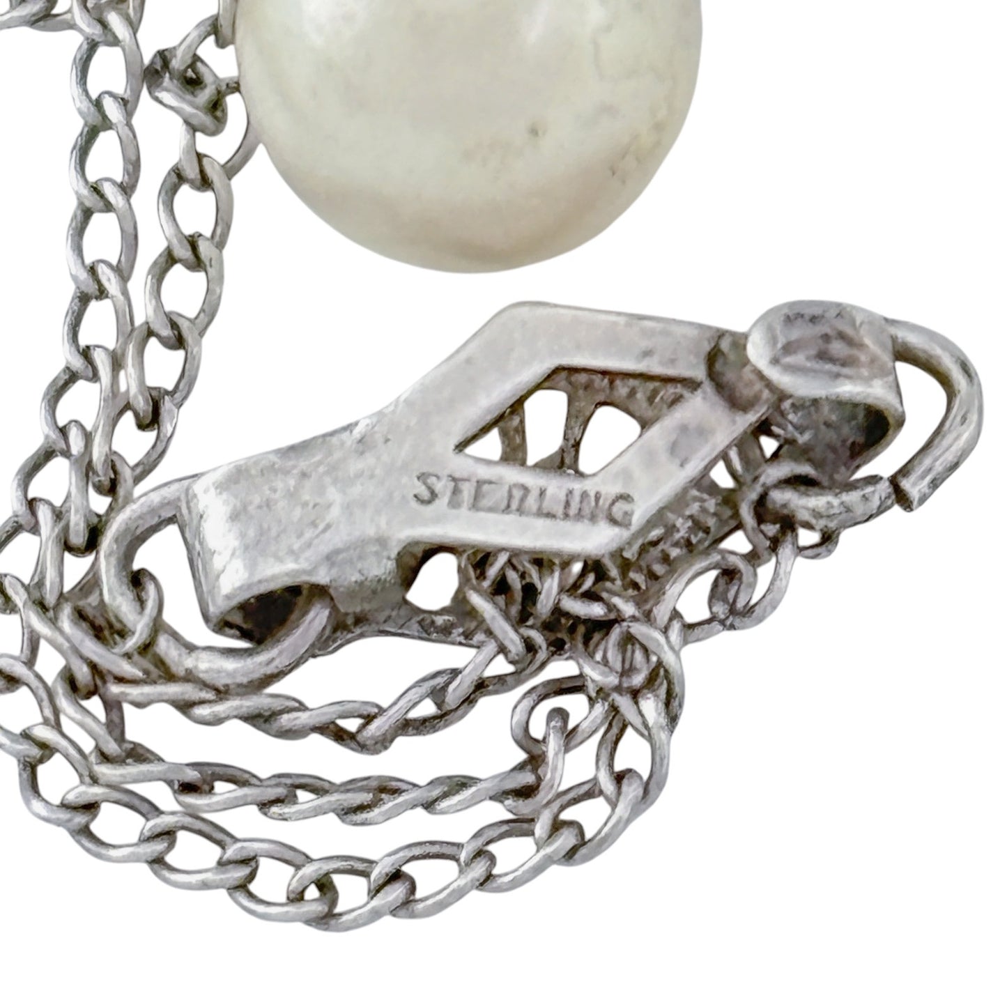 Vintage Sterling Silver 925 Diamond Pearl Drop Pendant Necklace 15"