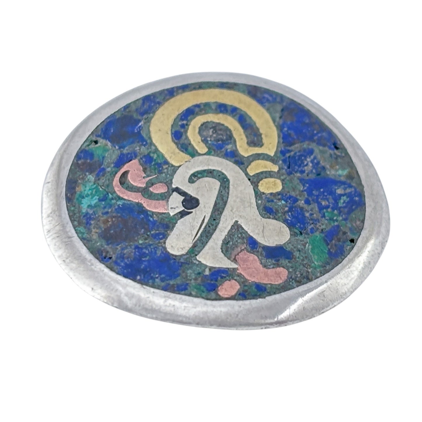 Vintage Mexico Nestor Taxco Sterling Silver 925 Crushed Stone Brooch
