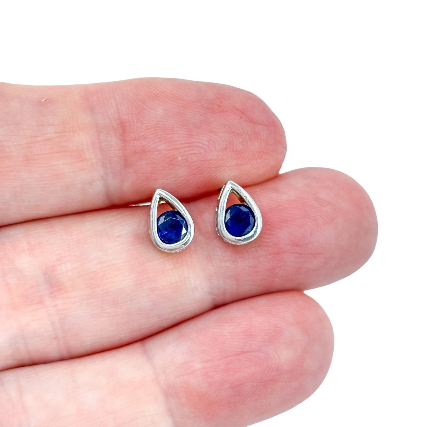 Blue Cubic Zirconia Teardrop Stud Earrings | Vintage Sterling Silver 925