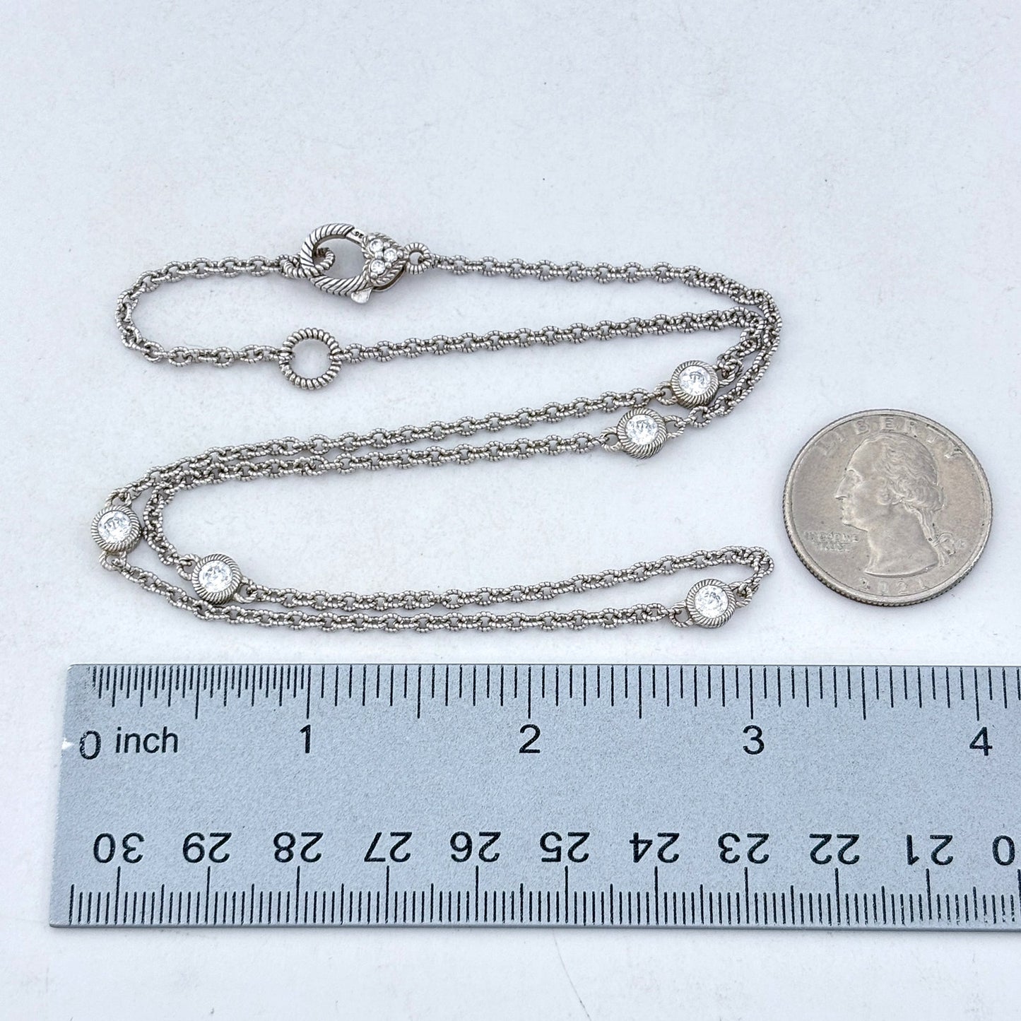 Vintage Judith Ripka Sterling Silver Cubic Zirconia Station Necklace 18", 20"