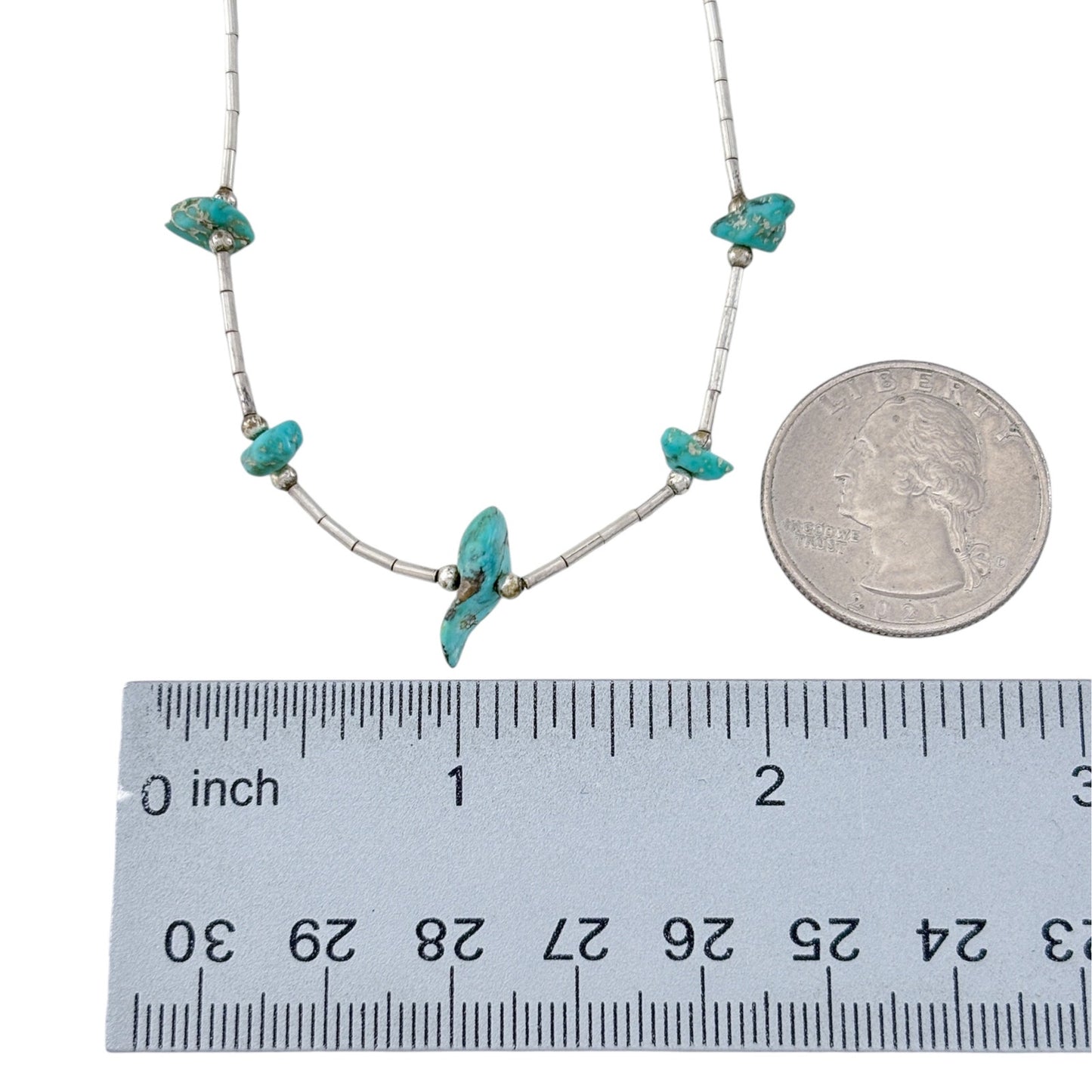 Vintage Sterling Silver Turquoise Liquid Silver Necklace 15"