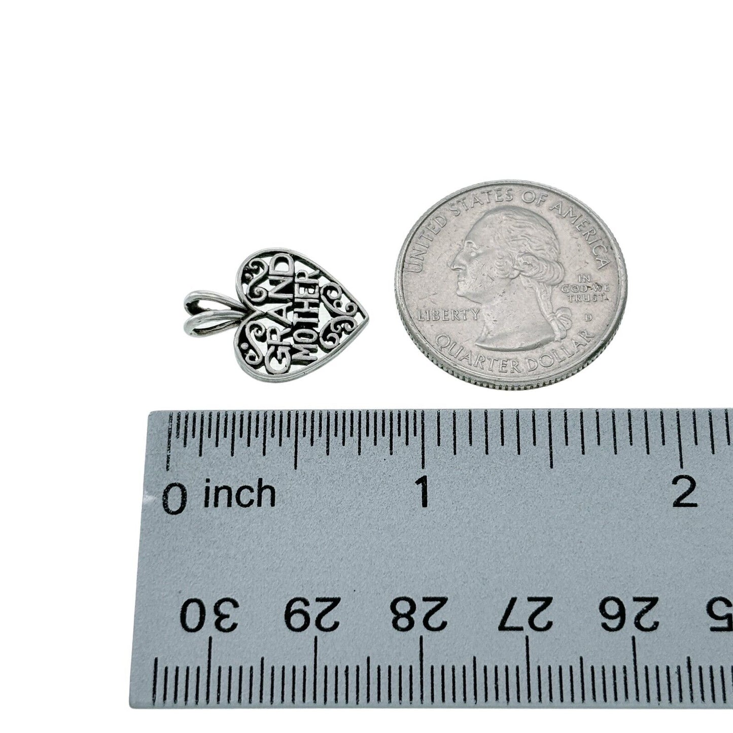 Vintage Sterling Silver 925 Filigree Heart "Grandmother" Pendant
