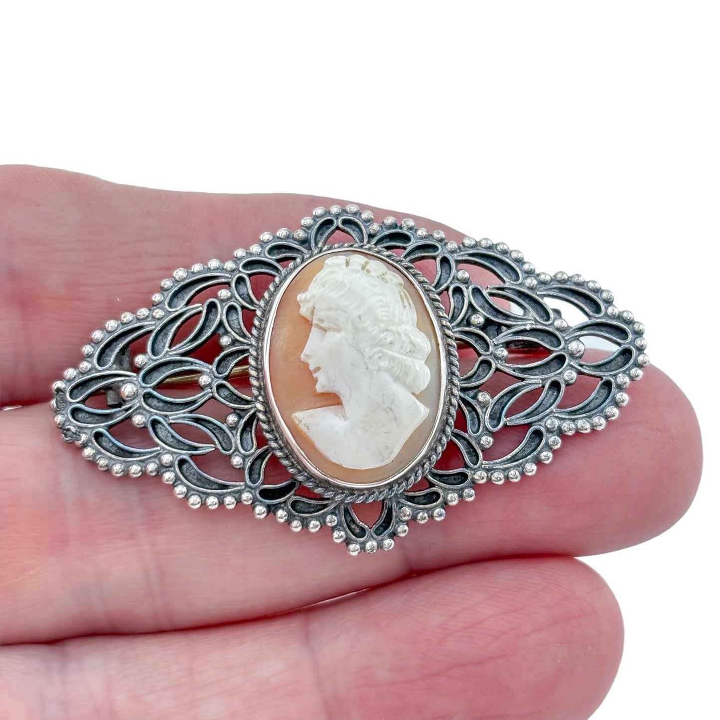 Vintage Sterling Silver 925 Shell Cameo Brooch