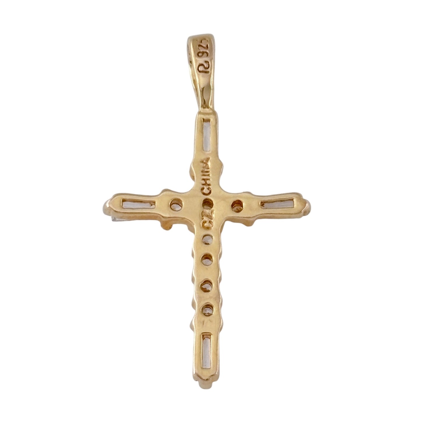Vintage Gold-Tone Sterling Silver 925 Cubic Zirconia Cross Pendant