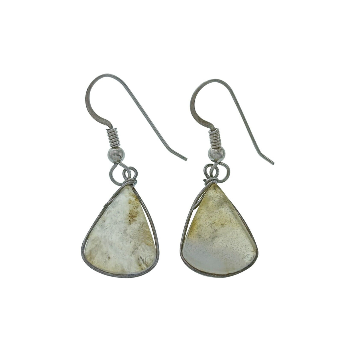 Vintage Silver-Tone Wire Wrap Glass Dangle Earrings