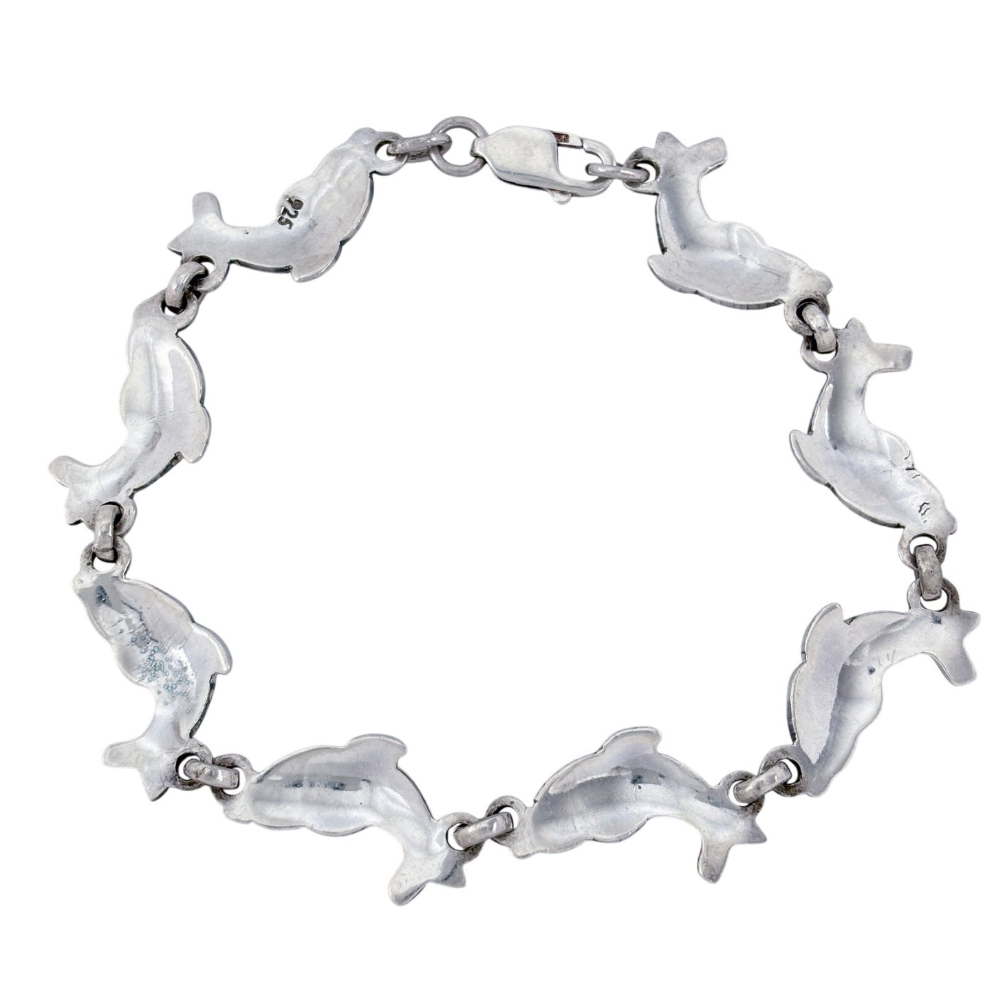 Vintage Sterling Silver 925 Blue Enamel Dolphin Bracelet 8"