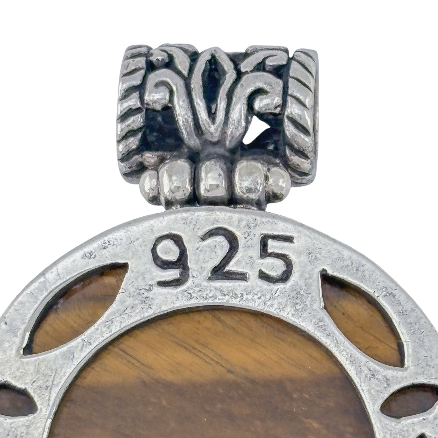 Vintage Sterling Silver 925 Scrollwork Tiger Eye Pendant