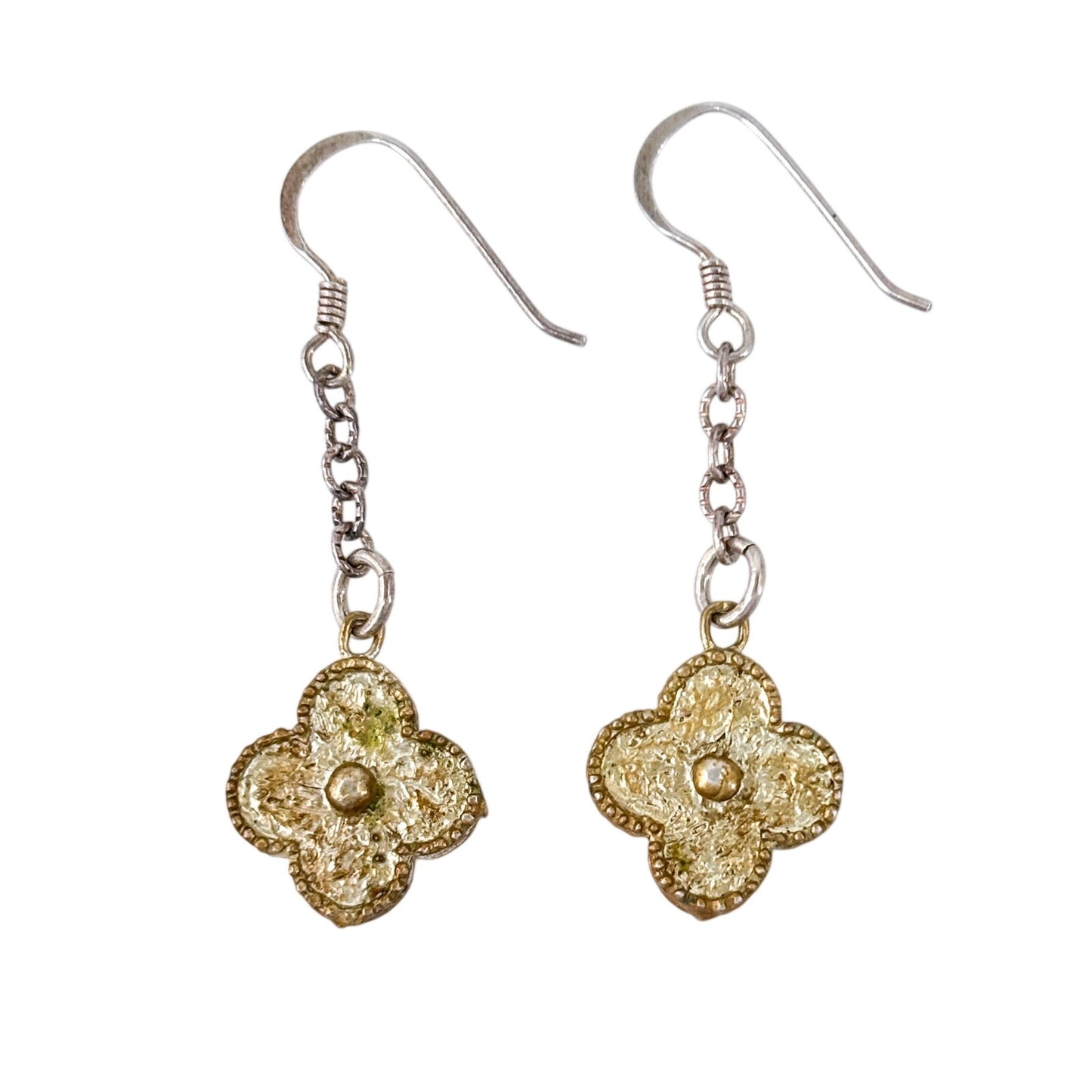 Vintage Sterling Silver 925 Gold Tone Clover Dangle Earrings