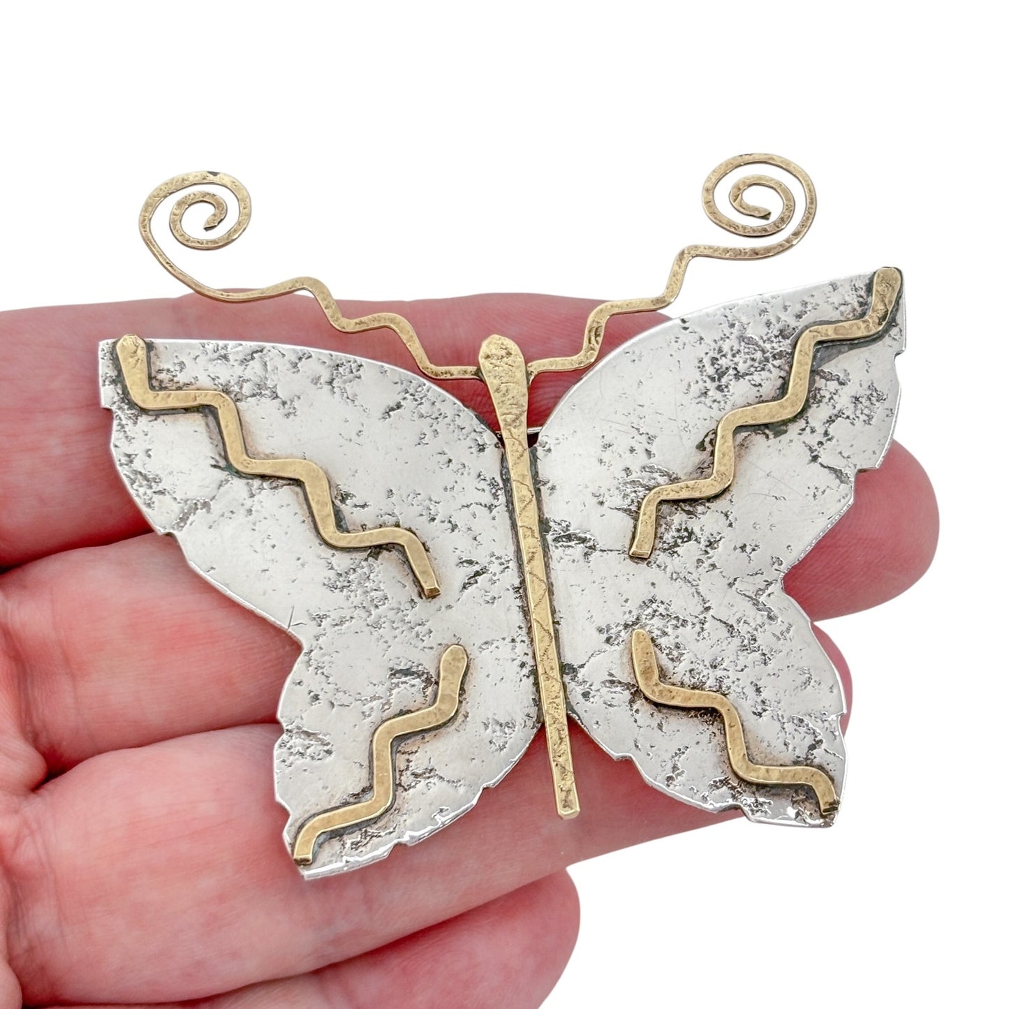 Jan Loco Sterling Silver Tufa Cast Eternal Spirit Thunderdance Butterfly Brooch
