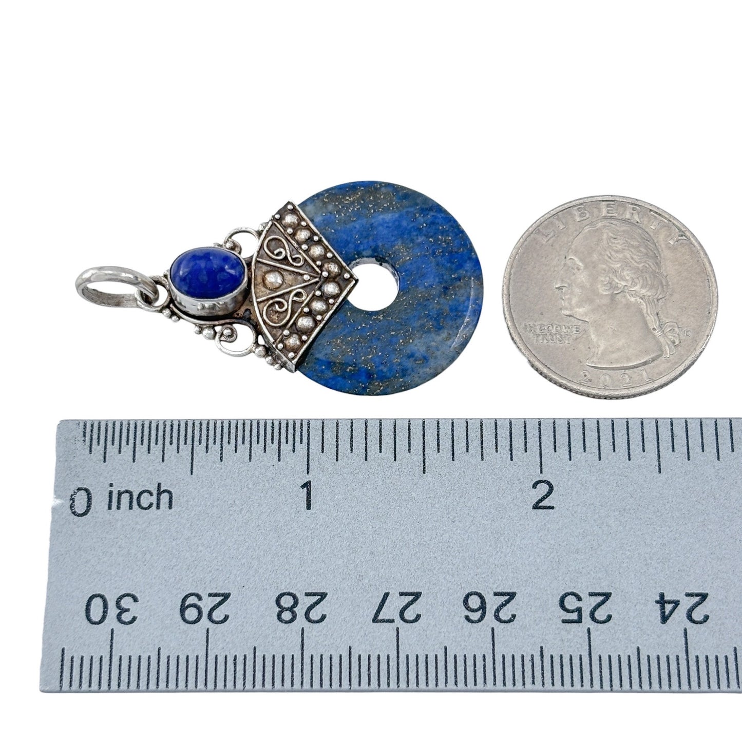 Vintage Sterling Silver 925 Lapis Lazuli Donut Pendant