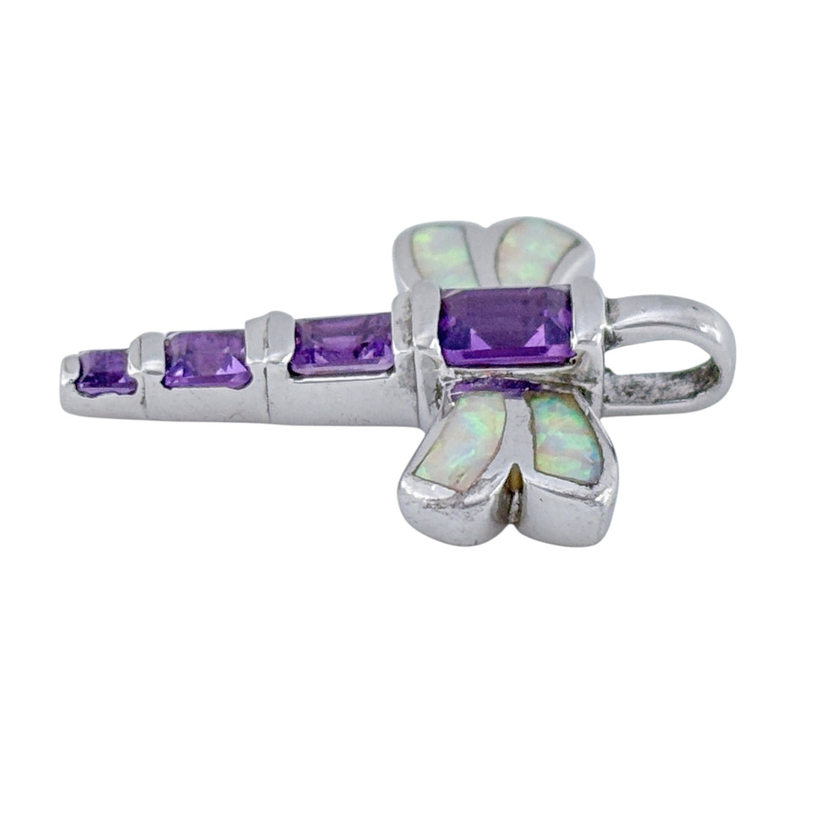 Vintage Sterling Silver 925 Opal & Amethyst Dragonfly Pendant