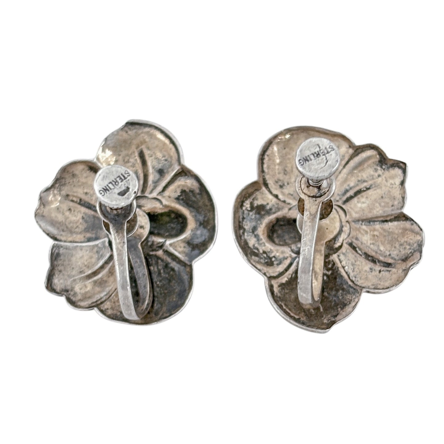 Vintage Sterling Silver 925 Flower Screwback Earrings