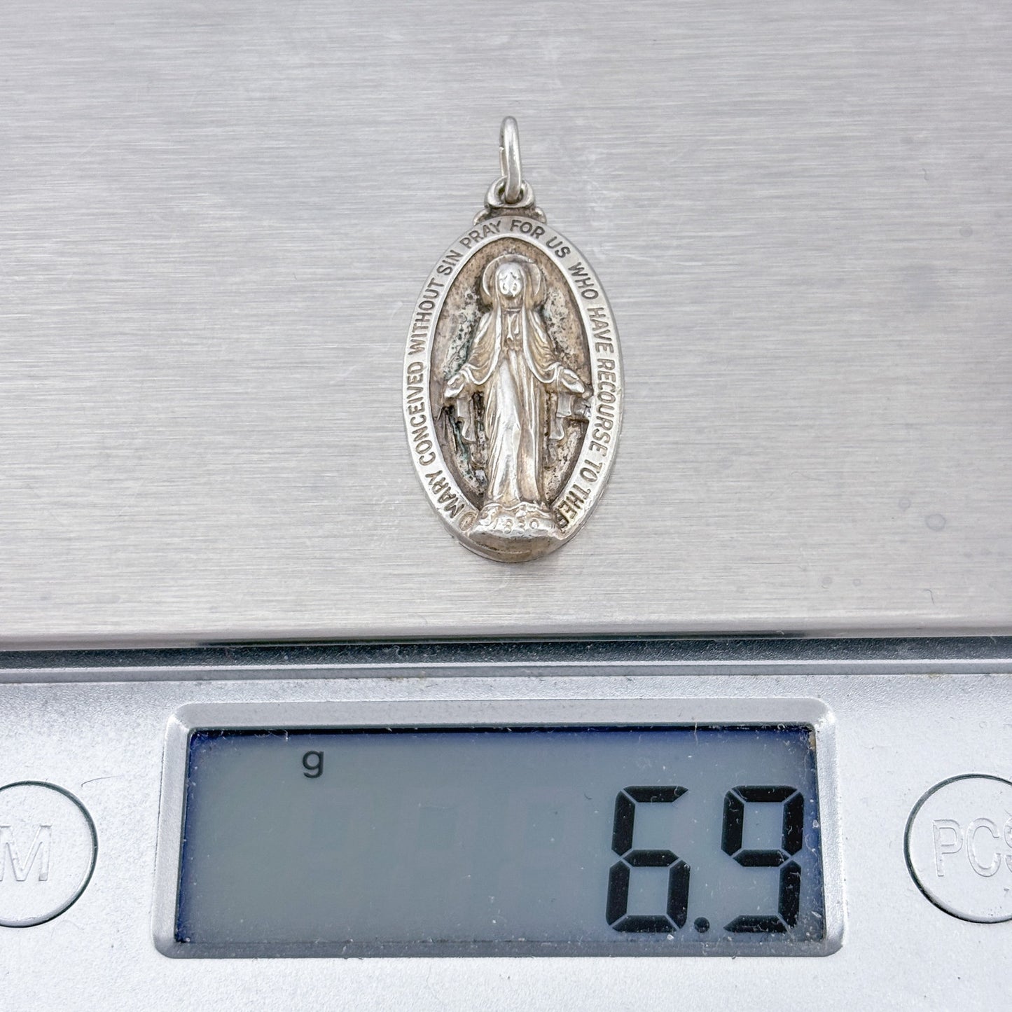Vintage Sterling Silver 925 The Virgin Mary Miraculous Medal Pendant