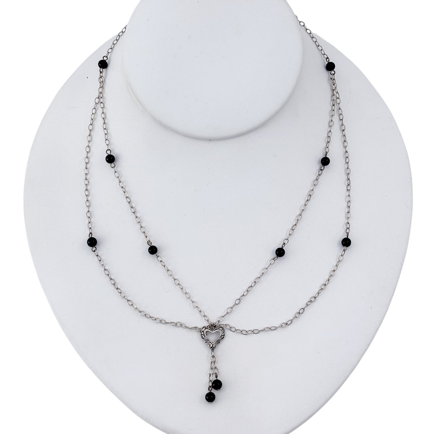 Vintage Sterling Silver 925 Onyx Heart Necklace 19"