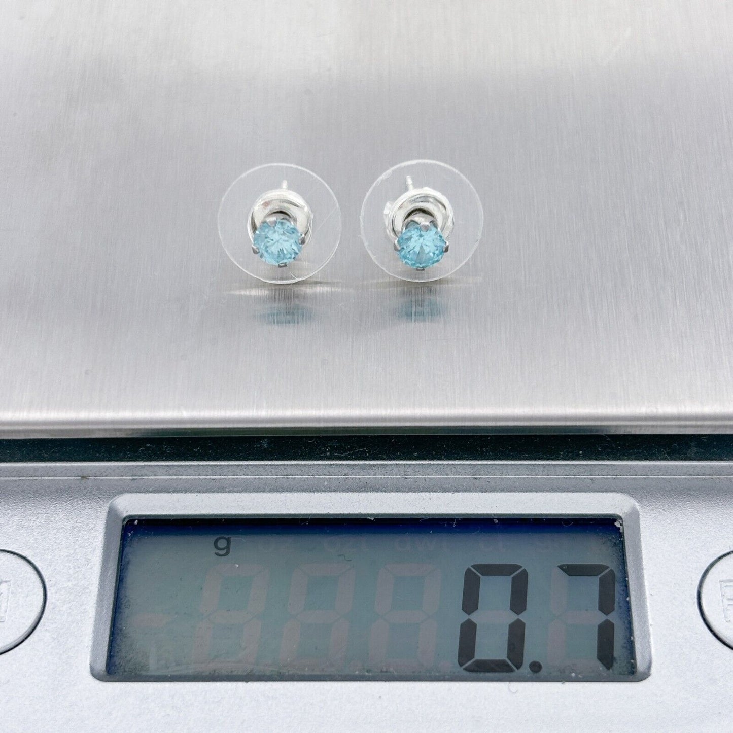 Sterling Silver 925 Blue Cubic Zirconia Stud Earrings