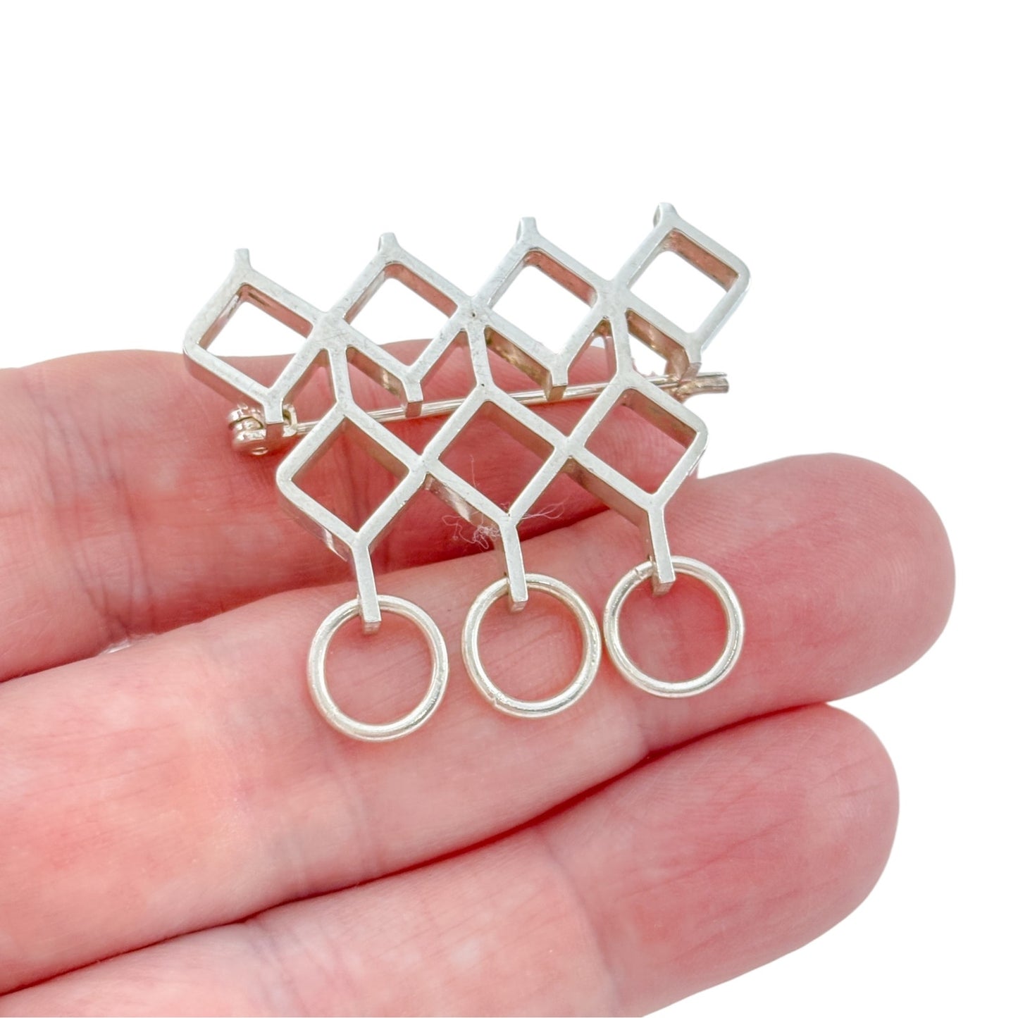 Vintage Sterling Silver Geometric Openwork Brooch