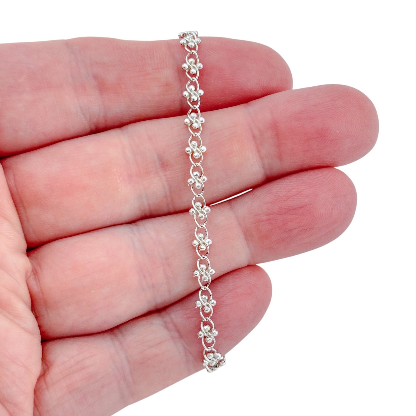 Vintage Sterling Silver 925 Bead Link Bracelet 7"